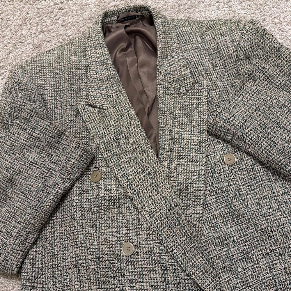 90s Vintage Circola Moda Pure Silk Double Breasted Blazer | Tan Multi Tweed | 42